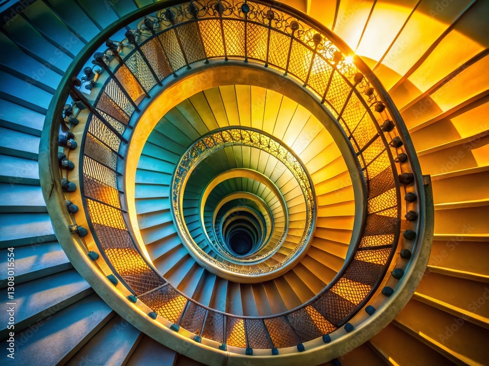 Fototapeta premium Architectural Spiral Staircase: Modern Design, Elegant Curves, Interior Design, Luxury Home, Geometric Pattern