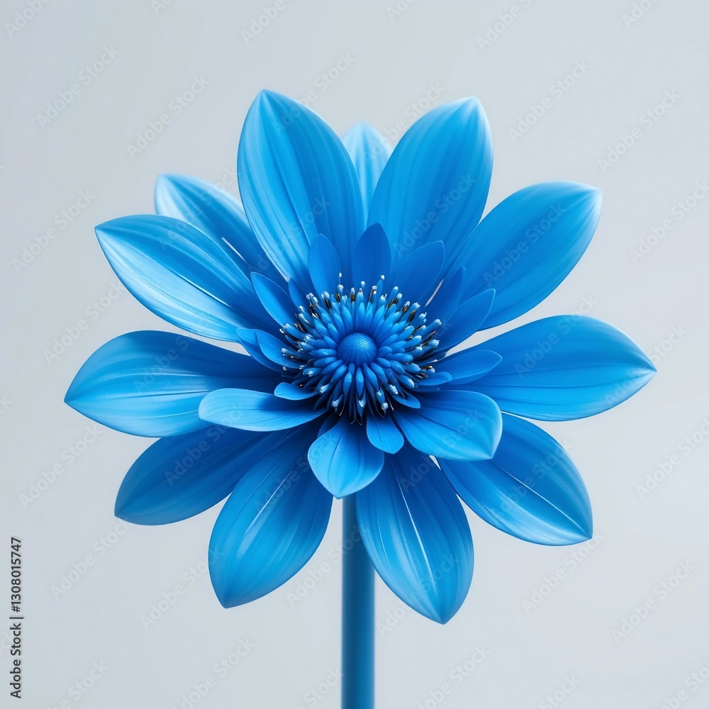 Fototapeta premium Vibrant Blue Artificial Flower Close up Studio Shot Detailed Petals Modern Floral Design
