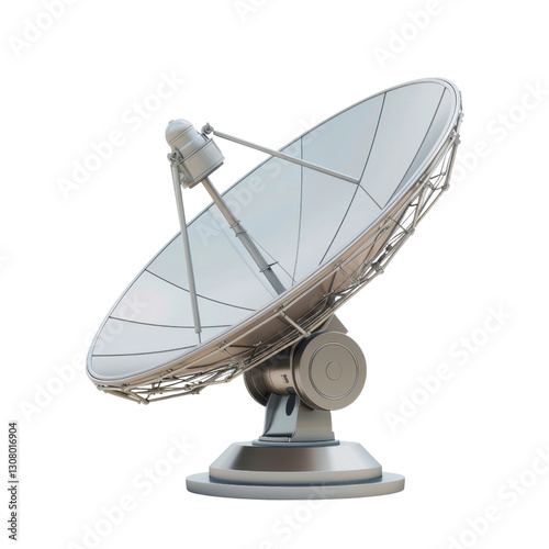 large satellite dish used for communication and data transmission, showcasing sleek metallic design and reflective surface. Ideal for technology and telecommunications themes