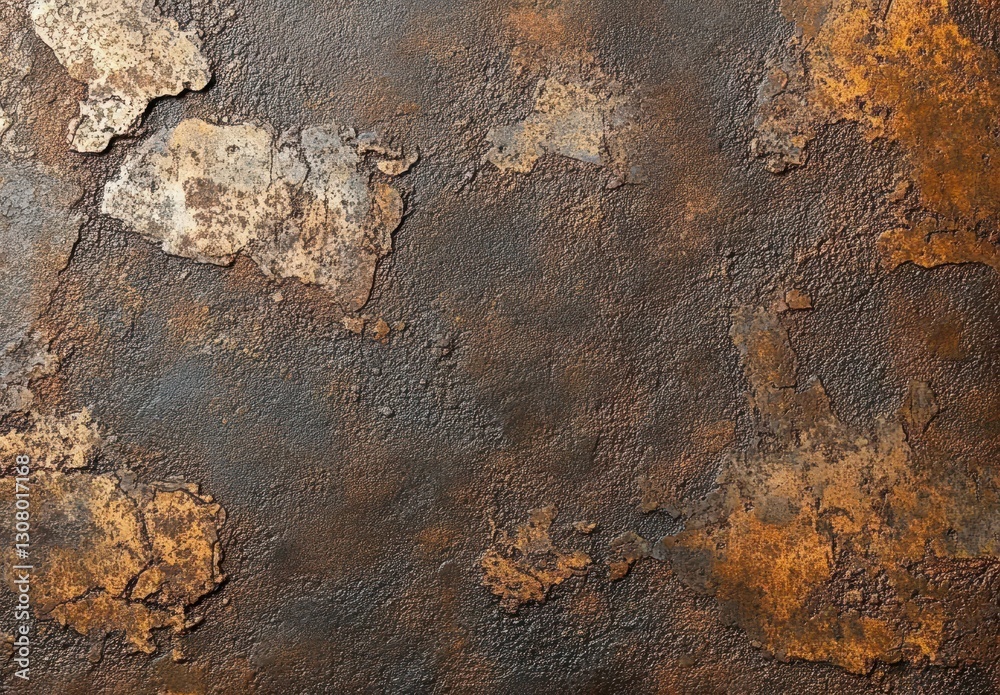 Textured backdrop featuring rust, peeling paint, and weathered surface with earth tones and intricate patterns for artistic and design purposes Textured backdrop featuring rust, peeling paint, and weathered surface with earth tones and intricate patterns for artistic and design purposes