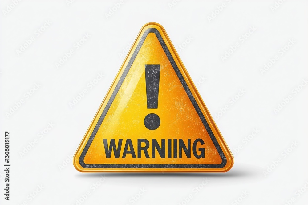Warning sign with an exclamation point cautioning about potential hazards or dangers Yellow background with black borders and text Warning sign with an exclamation point cautioning about potential hazards or dangers Yellow background with black borders and text