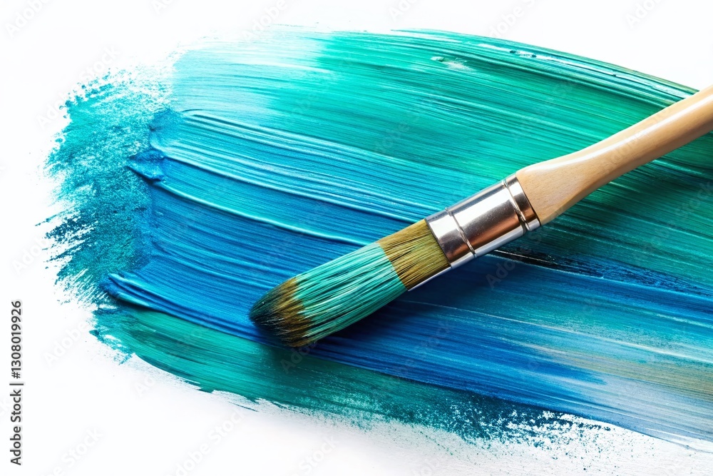 Fototapeta premium Artistic Watercolor Paintbrush Stroke Illustration: Vibrant Blue & Teal Abstract Background