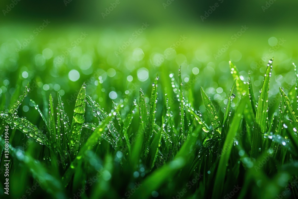 Lush Green Grass: Dewdrops sparkle on vibrant green grass blades creating a fresh serene scene Captivating natural beauty Lush Green Grass: Dewdrops sparkle on vibrant green grass blades creating a fresh serene scene Captivating natural beauty