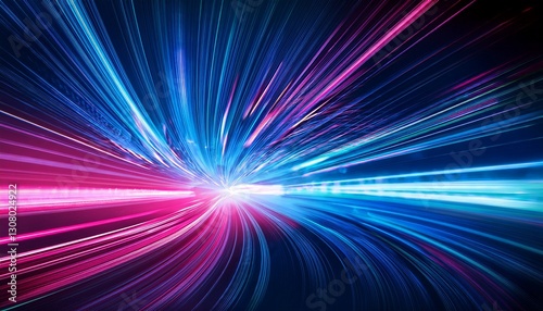 abstract light trails with blue and pink colors in a dynamic sparkling background