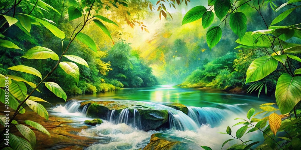 Fototapeta premium Biophilic Wall Art: Abstract Brushstrokes Double Exposure Nature Scene