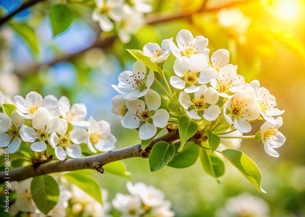 Obraz premium Blooming Pear Tree Branch, Springtime Portrait Photography