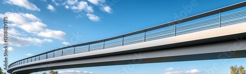 A low-angle perspective image of a modern steel bridge captured beautifully in an urban setting.