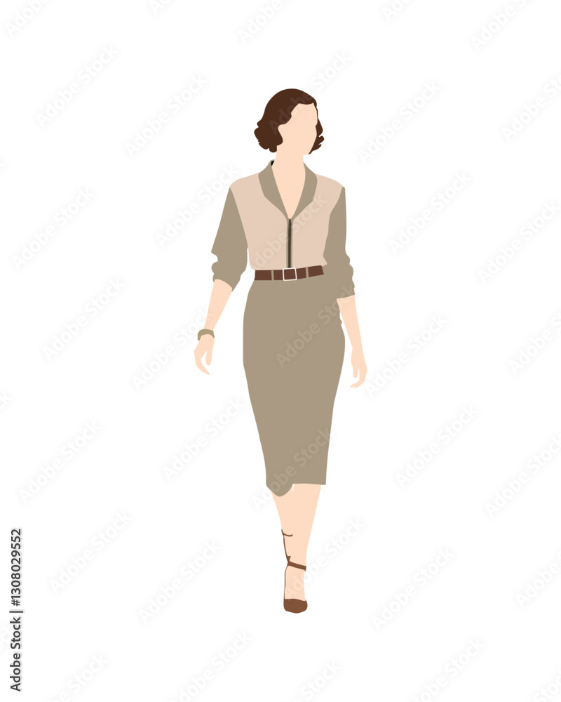 Flat vector people and illustration, woman with casual vintage outfit Flat vector people and illustration, woman with casual vintage outfit