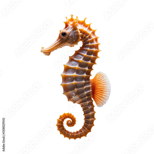 Stunning Orange Seahorse with Curled Tail Isolated on Transparent Background.