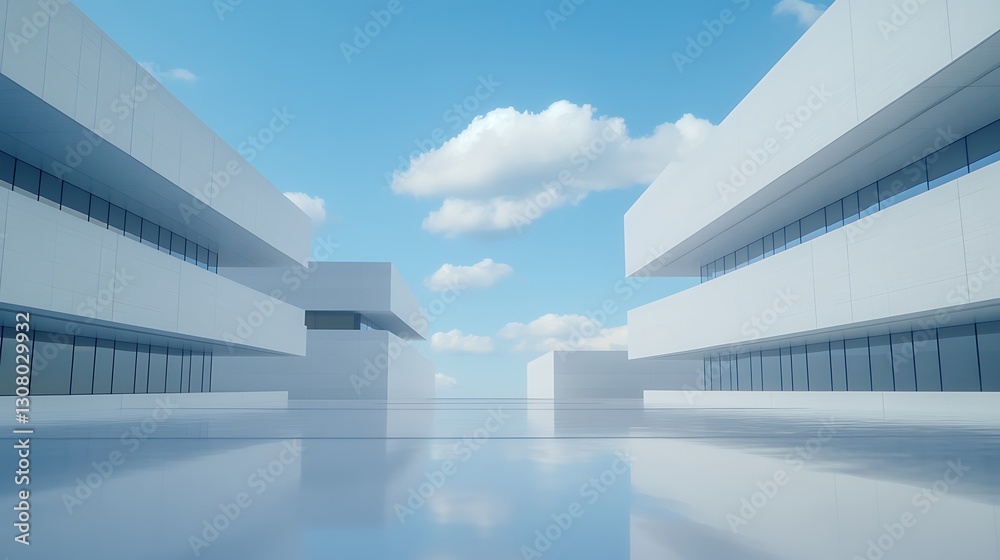 Futuristic office complex captured from a low-angle perspective, showcasing modern architecture and design. Futuristic office complex captured from a low-angle perspective, showcasing modern architecture and design.