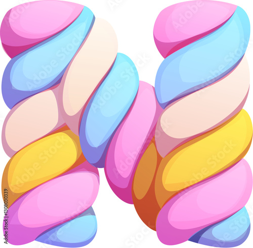 Fast food marshmallow snack alphabet font typeface letter N. Fastfood sweet snack English typeset letter, dessert meal vector kids ABC font symbol. Takeaway appetizer alphabet element