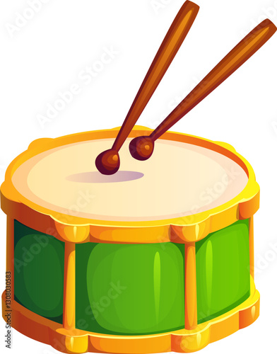 St Patrick day and Irish holiday green drum with drumsticks, cartoon vector. Saint Patrick day festival and Irish national holiday symbol of Ireland traditional musical instrument green drum