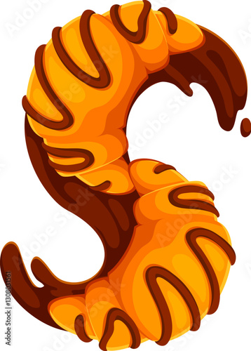 Fast food croissant meal cartoon English ABC font typeface letter S. Street cafe meal typeset letter, fast food appetizer vector English font typeset element. Fastfood menu cartoon alphabet symbol