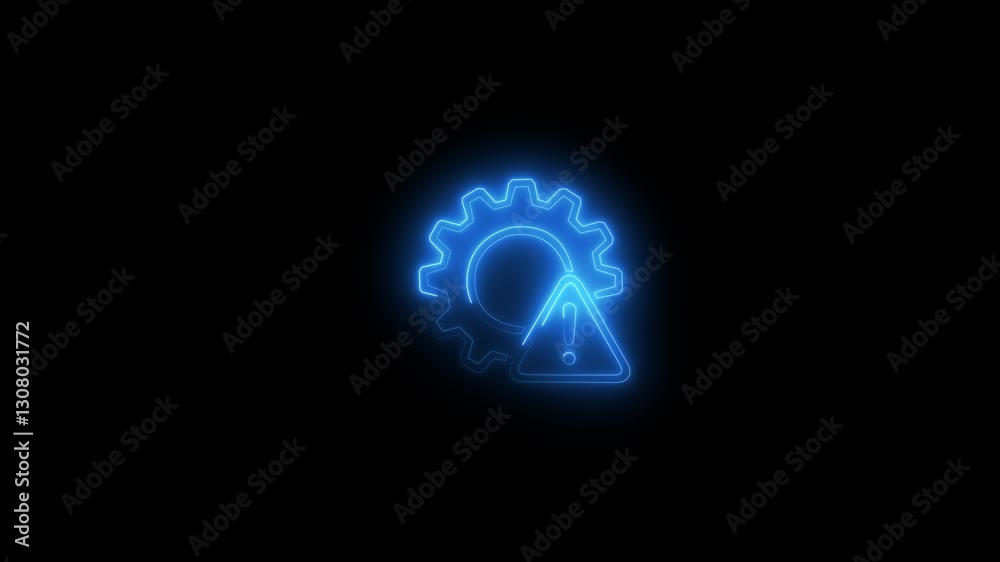 Neon glowing setting and danger icon, stop or problem road sign on black background. Warning, precaution, attention, alert icon 4k animation. Neon glowing setting and danger icon, stop or problem road sign on black background. Warning, precaution, attention, alert icon 4k animation.