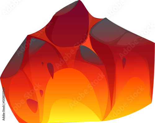 Grill burn hot ember cartoon charcoal single piece. BBQ grill fiery hot fossil fuel, burning coal isolated vector piece. Fireplace or bonfire ablaze red charcoal or barbecue burnt ember charcoal