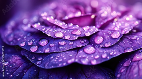 Dew-kissed purple flower close-up, garden background, nature photography