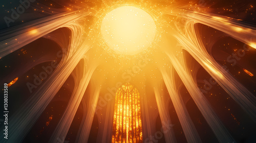 Divine feminine archetype radiating sacred geometry cosmic background ethereal glow spiritual symbolism. Divine - Cathedral. Illustration