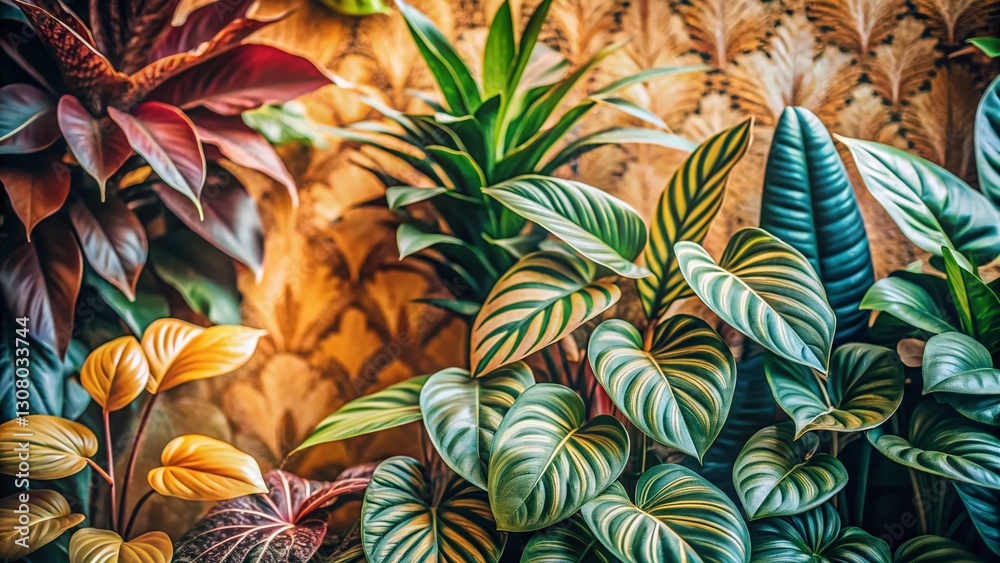 Obraz premium Boho Wallpaper Texture: Organic Plant Shapes & Earthy Tones