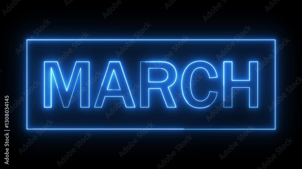 March text calendar date animation icon glowing neon blue color font letter text word schedule routine deadline planner signboard clip art footage sign symbol on black background March text calendar date animation icon glowing neon blue color font letter text word schedule routine deadline planner signboard clip art footage sign symbol on black background