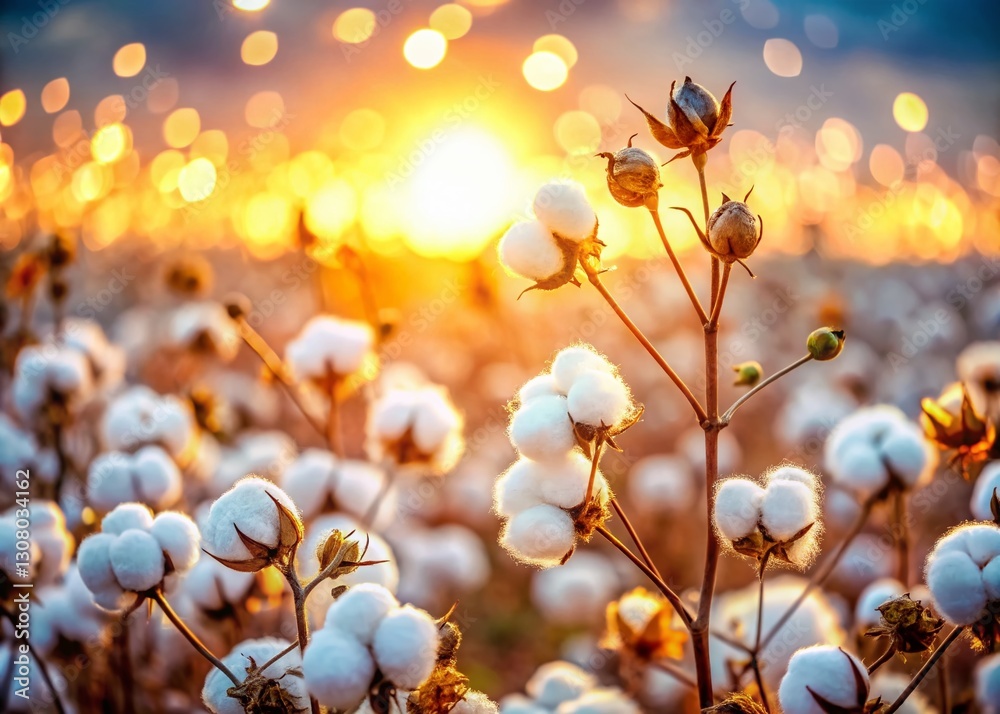 Bokeh Effect: Blooming Cotton Field, Soft Focus Background Bokeh Effect: Blooming Cotton Field, Soft Focus Background