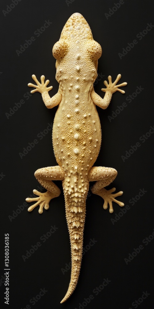 Naklejka premium A unique lizard perched on a black background with detailed textures and colors showcasing its beauty