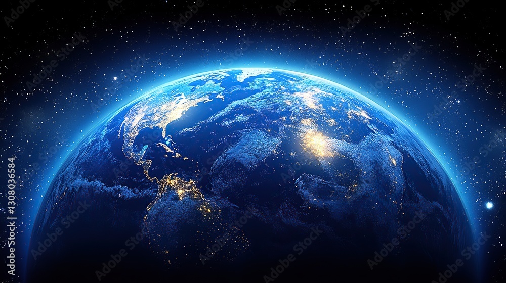 Fototapeta premium Night Earth, space, city lights, global, background, astronomy, website banner