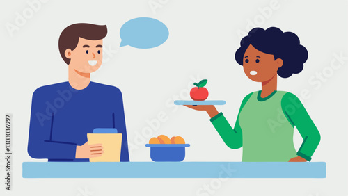 Personalized Meal Prep A nutritionist is demonstrating meal prep to a client showing preportioned meals labeled with the clients name and dietary preferences.