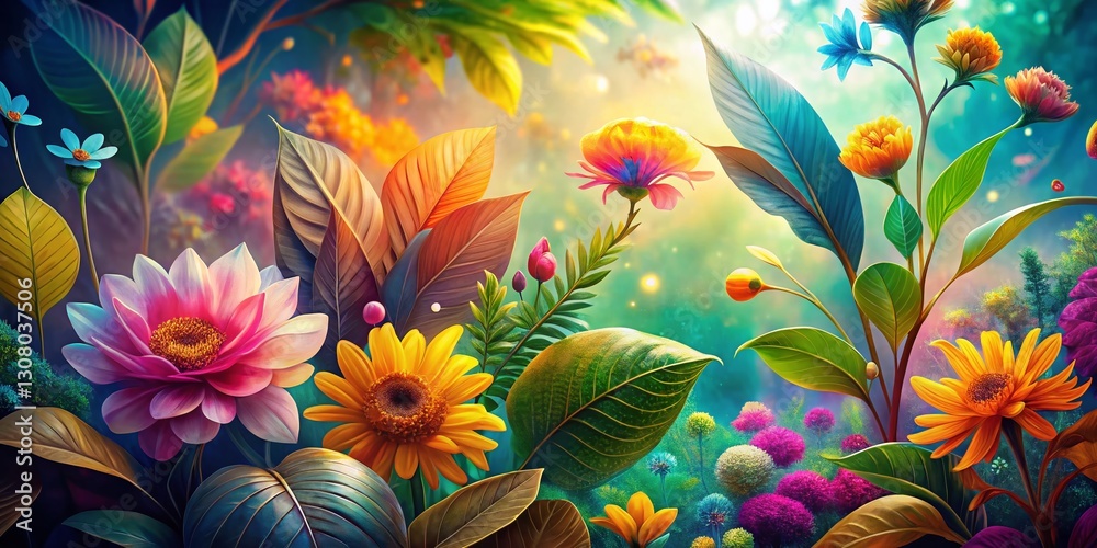 Fototapeta premium Botanical Double Exposure: Organic Illustrations on Nature Backdrop