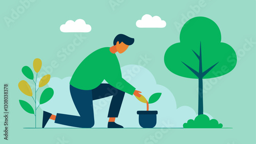 Planting Trees An analyst participating in a community treeplanting event showcasing a commitment to offsetting carbon emissions through nature preservation.
