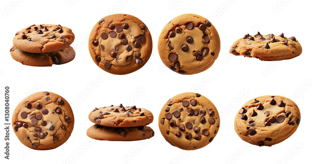 Freshly Baked Chocolate Chip Cookies on a White Background, PNG bundle collection, Isolated on Transparent Background Freshly Baked Chocolate Chip Cookies on a White Background, PNG bundle collection, Isolated on Transparent Background