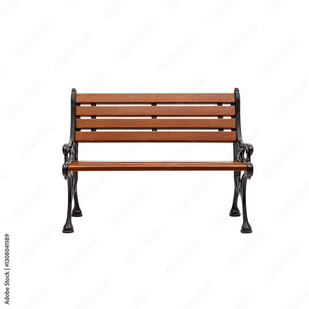 Classic wooden park bench with ornate metal legs