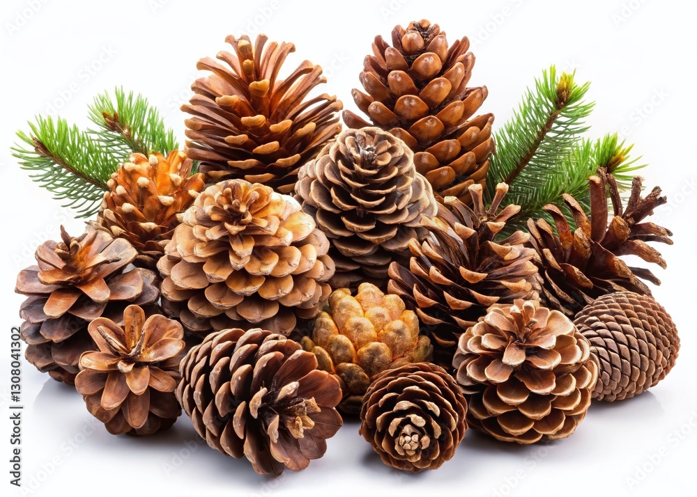 Brown Pine Cones Collection Isolated on White Background - Autumn Nature Stock Photo Brown Pine Cones Collection Isolated on White Background - Autumn Nature Stock Photo