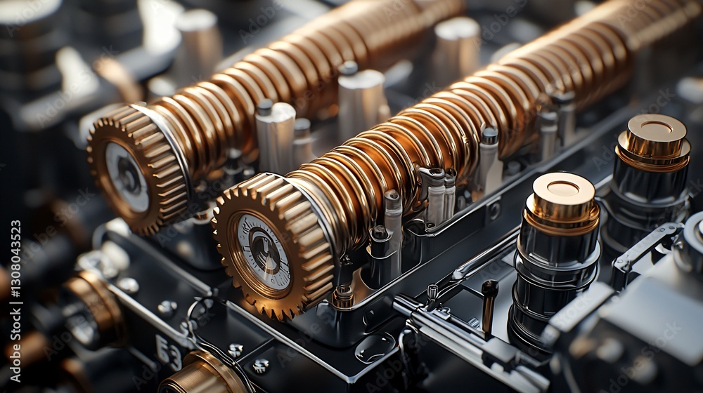 Naklejka premium Close-up intricate gears, precision mechanism, industrial background, engineering design