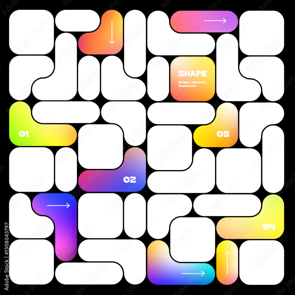 Obraz premium Abstract Pattern with Geometric Shapes. Bento Grid Background with Gradient. Y2K Modern Layout for UI Design. Liquid Futuristic Blob Figures