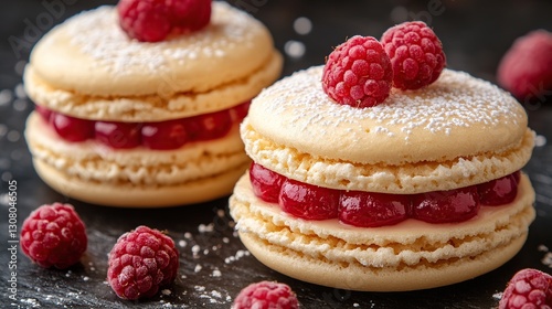 Raspberry Macarons Dessert Pastry Food Photography Studio Dark Background