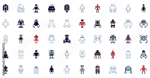 Set of vector icons of robots with white background