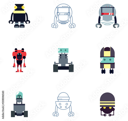 Set of vector icons of robots with white background