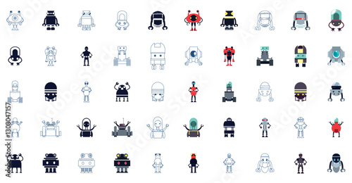 Set of vector icons of robots with white background