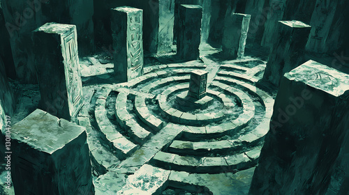 Stone labyrinth. ancient forgotten labyrinth. illustration. Forgotten - Shrine. Illustration