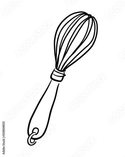 Vector illustration of a hand-drawn outline whisk, ideal for culinary and baking designs.