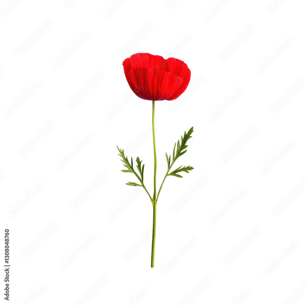 Obraz premium Vibrant red poppy flower on a slender green stem