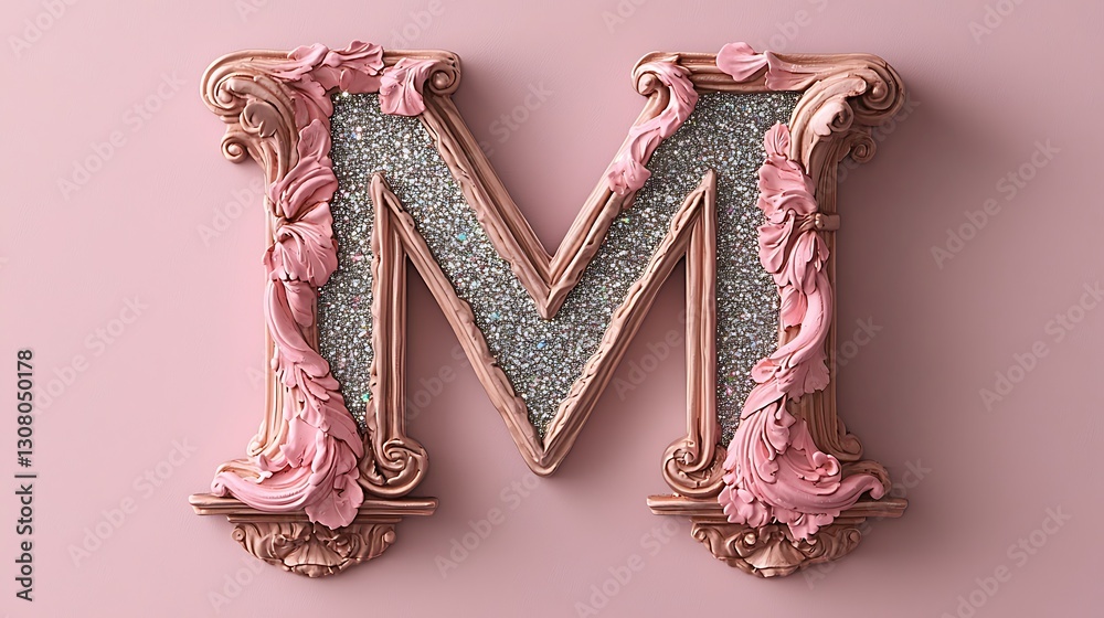 Fototapeta premium Glittering Pink Ornate Letter M