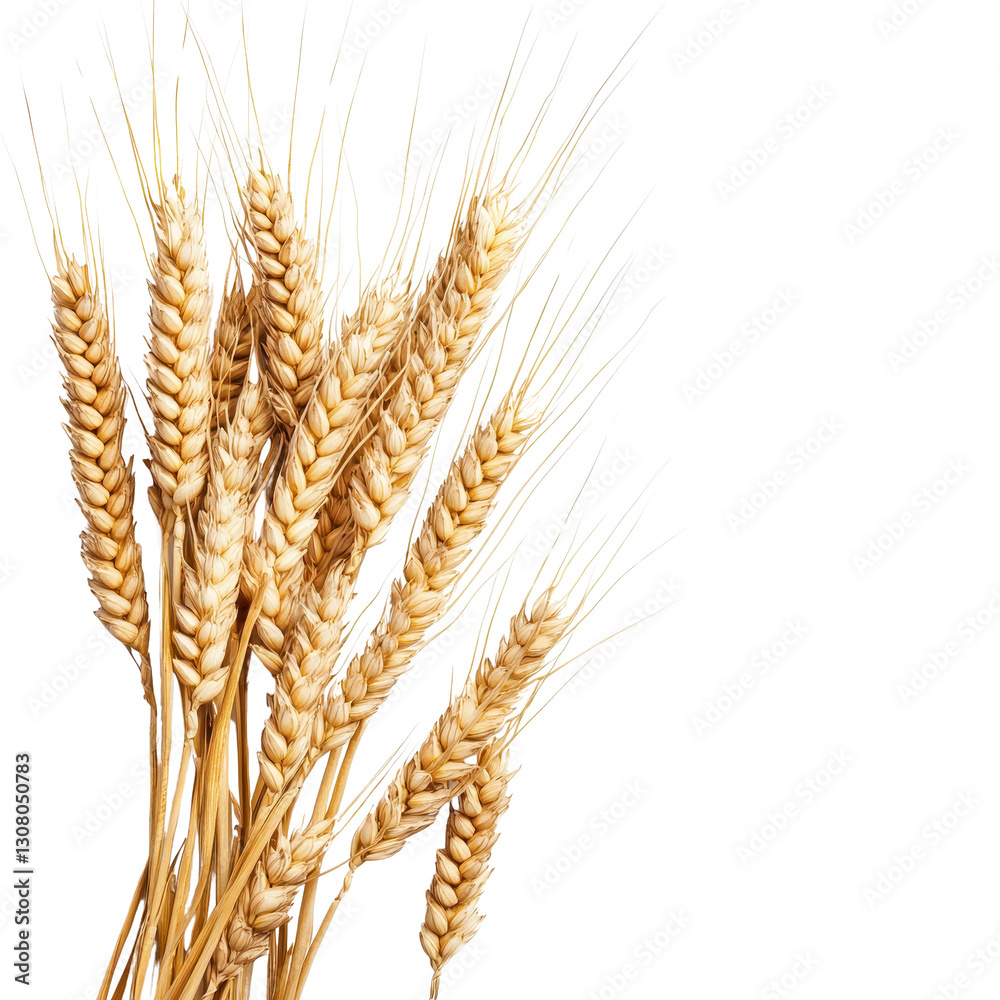 Close-up of golden wheat stalks against a transparent background Close-up of golden wheat stalks against a transparent background