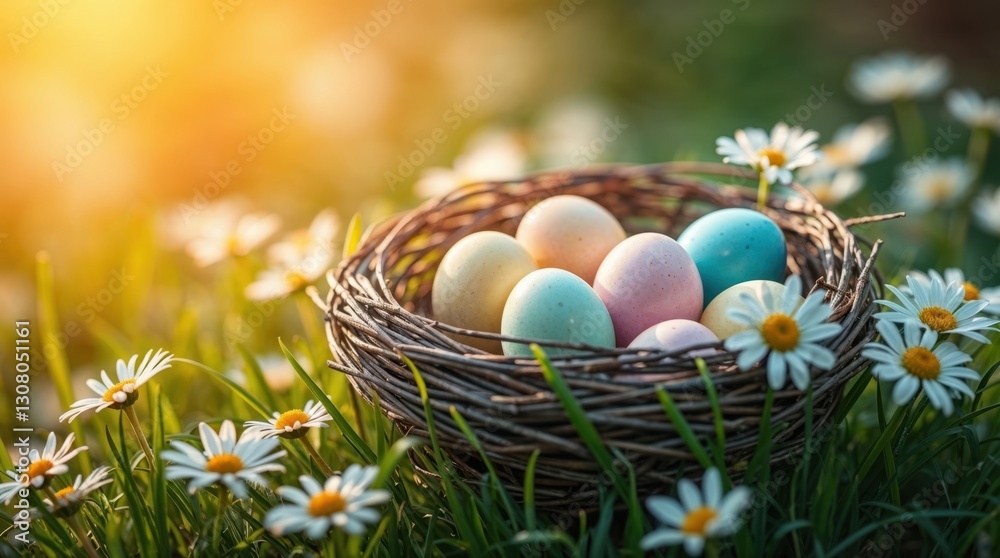 Obraz premium vibrant colorful nest with easter eggs