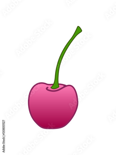 Ripe juicy red cherry with a green handle - vector full color picture. Berry Cherry.	