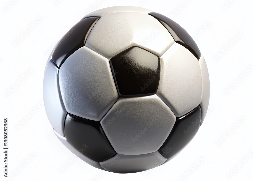 Classic Black and White Soccer Ball, 3D Render, Isolated on White Background