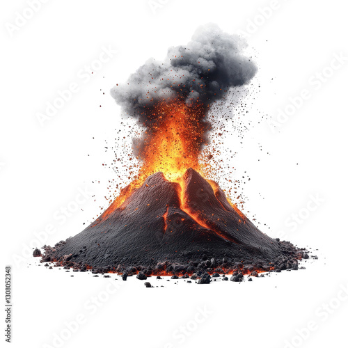 Erupting volcano with lava and ash plume