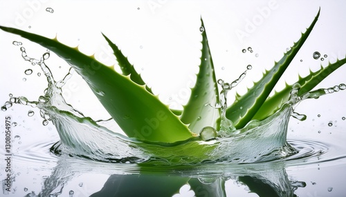 aloe vera with water splash on white background isolated aloe vera leaf with fresh water splash fresh aloe vera leaf with water drops close up