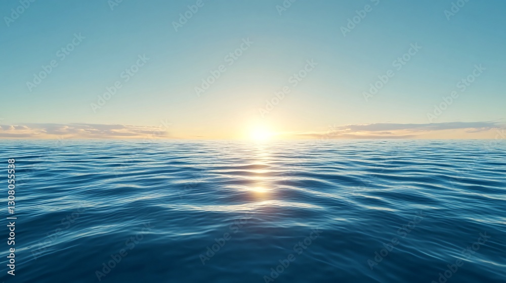 Obraz premium Ocean sunset, calm waves, clear sky, peaceful scene, travel brochure