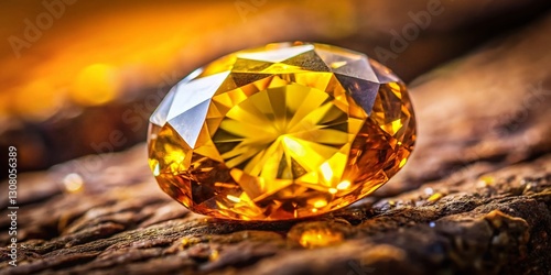 Close-up of a lustrous yellow gemstone, richly detailed, documentary style photography.